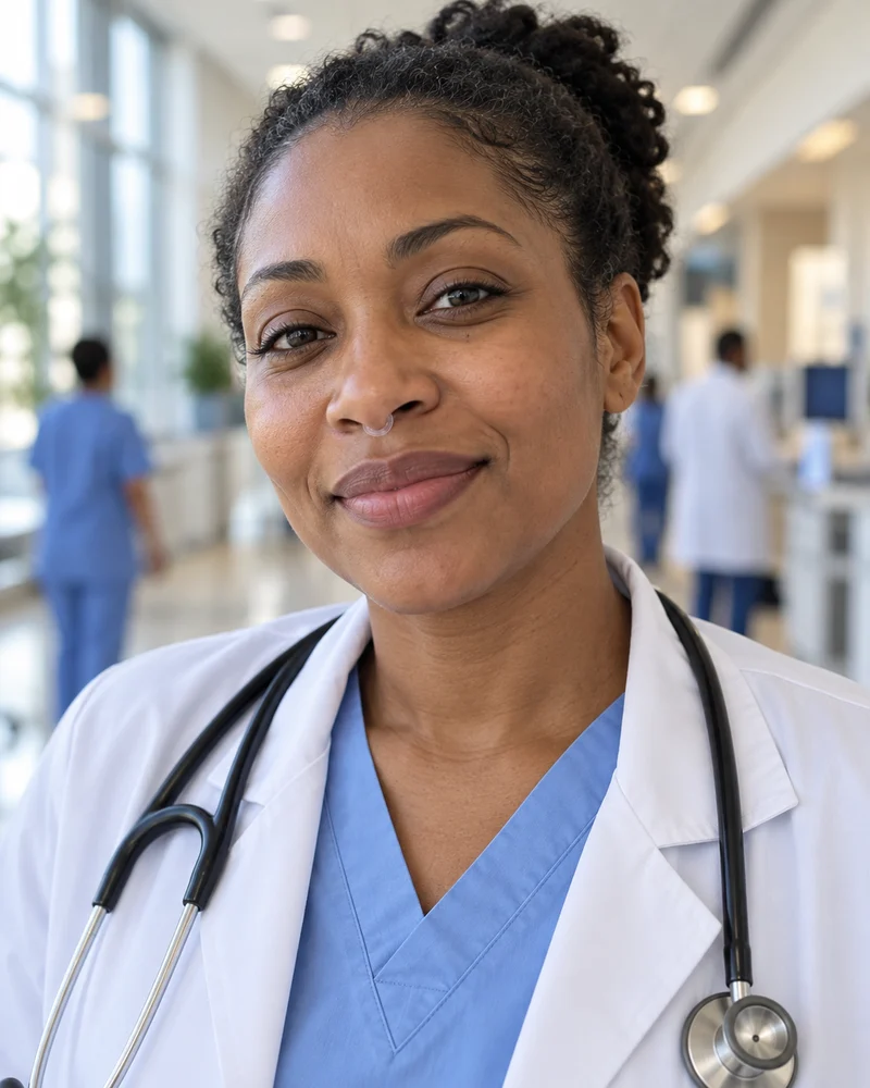 A doctor in a bright clinic wearing NASMA